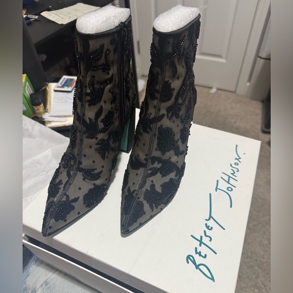 Betsey Johnson Black and Cream Merri Sequin Booties - Picture 11 of 12